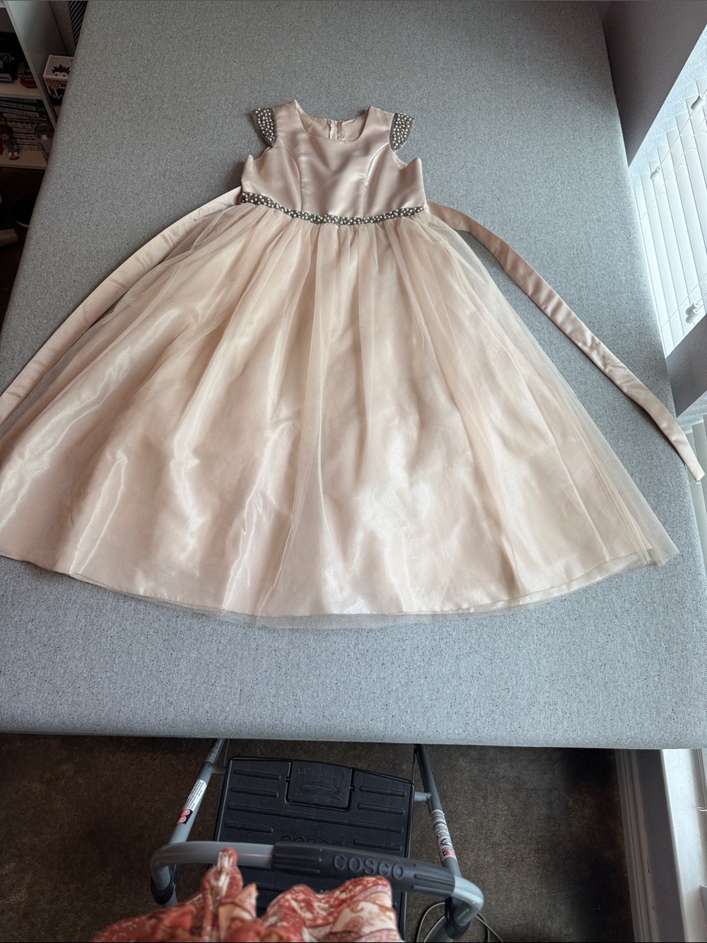 Girls' champagne Tulle Party Dress with Jewel Waist